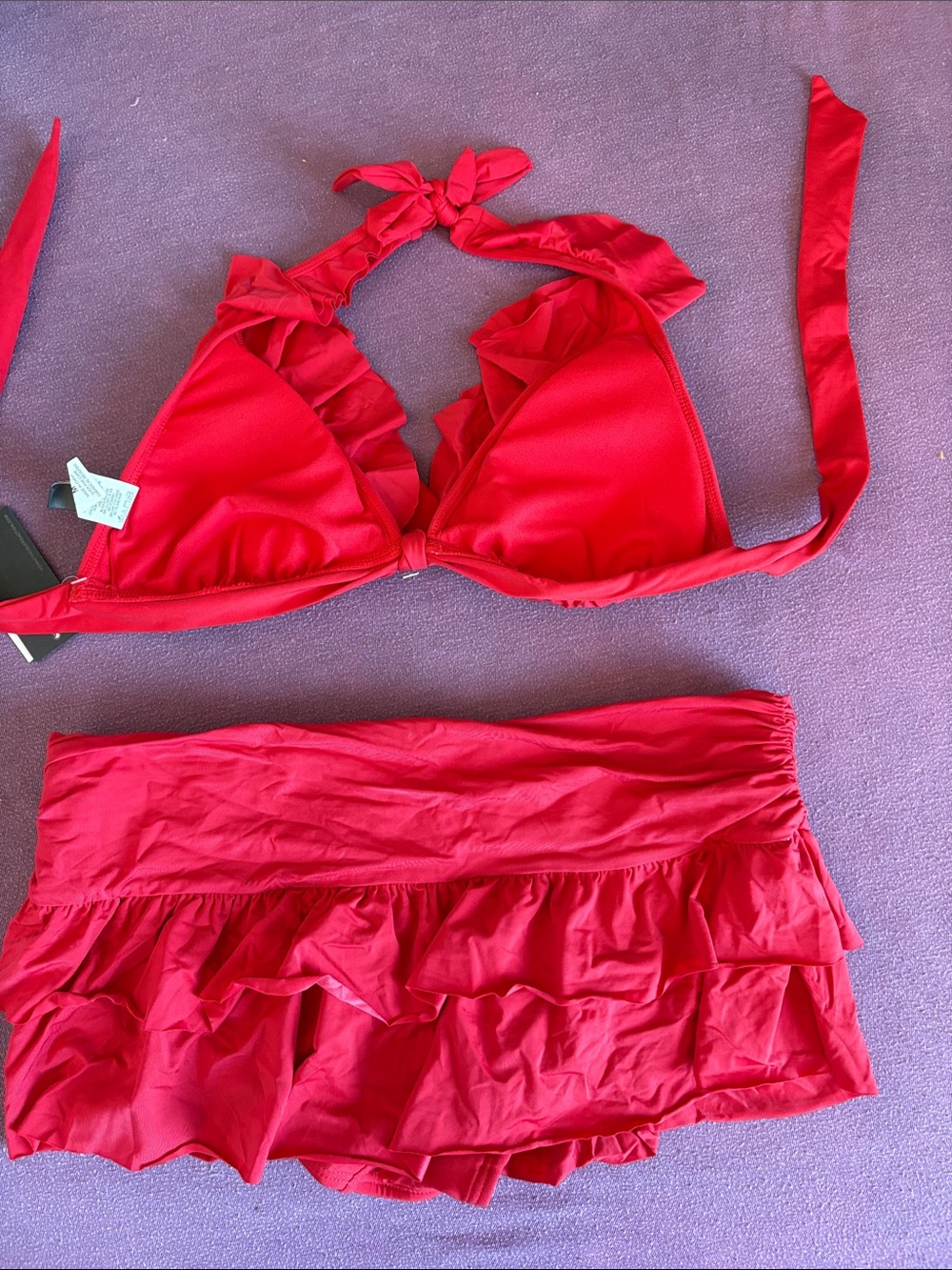 Kenneth Cole Red Ruffle Halter Bikini Top with Ruffled Swim Skirt - Picture 6 of 6
